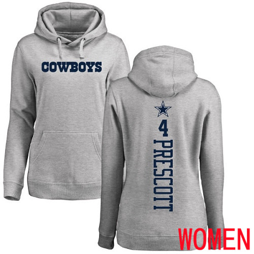 Women Dallas Cowboys Ash Dak Prescott Backer 4 Pullover NFL Hoodie Sweatshirts
